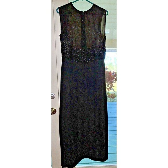 Evening Gown Long Black Beaded Bodice and Fringe, Sleeveless Dress Women’s 8-10 - Picture 7 of 15